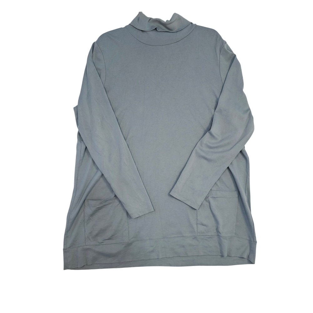 J. Jill Perfect Pima Turtleneck Tunic XL Blue Grey 100% Pima Cotton Pocket Top